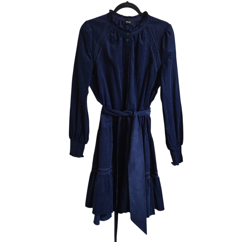 ME + EM Blue Corduroy Short Swing Dress Belt Size 12 - Picture 2 of 11